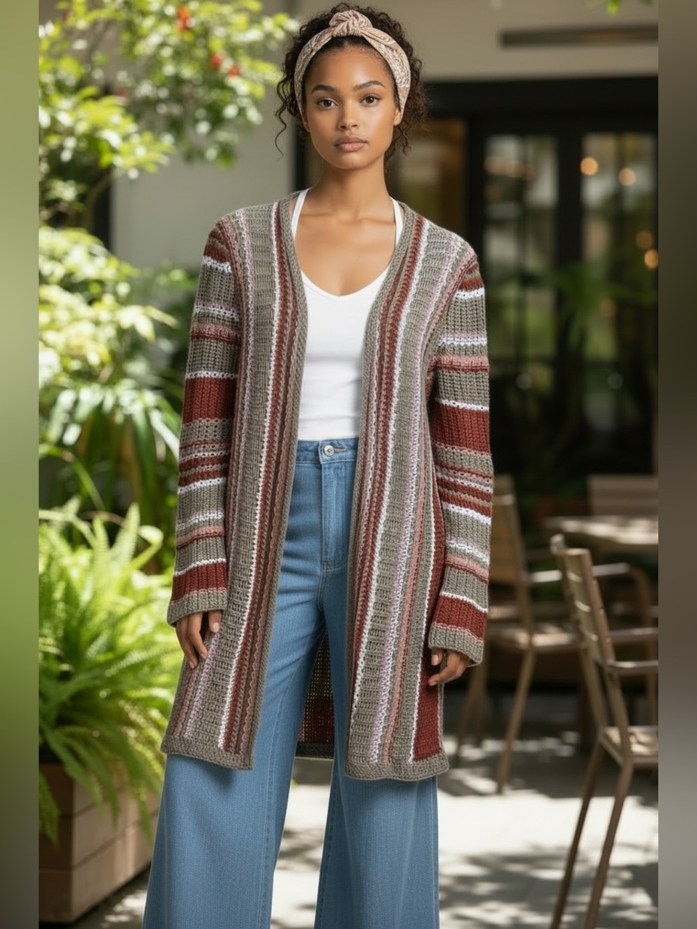 Cato Boho Crochet Open Knit Open Front Duster Cardigan Colorful Festival Beach